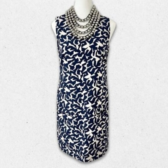 Diane Von Furstenberg Noralie Dress – Blue Geometric Mini, Metal Collar, Size 6 - Picture 3 of 16